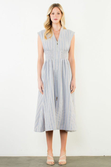 Striped Floral Zipper Dress