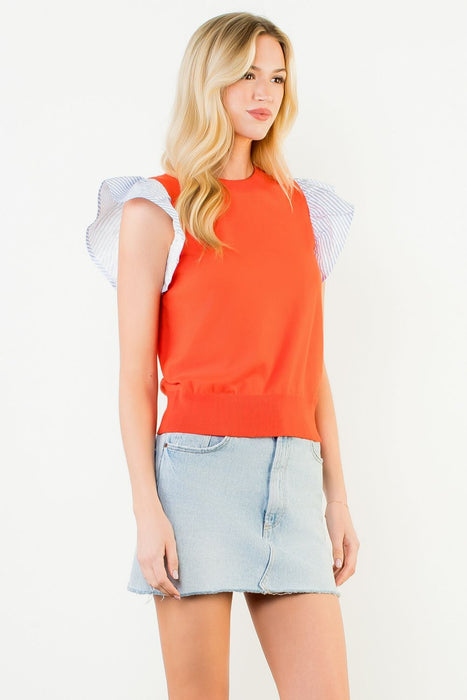 Sweater with Stripe Sleeve Top