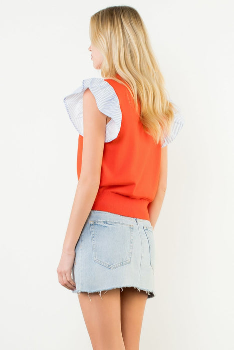 Sweater with Stripe Sleeve Top