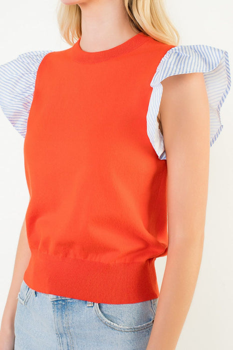 Sweater with Stripe Sleeve Top