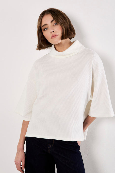 Cotton Waffle Cowl Neck Top