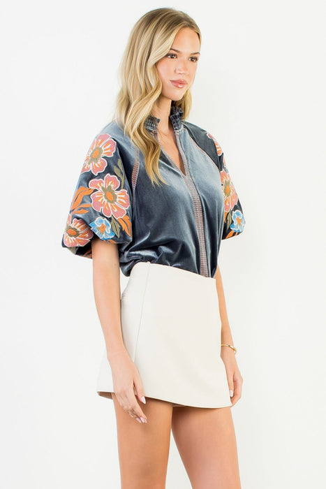 Velvet Top Floral Embroidery