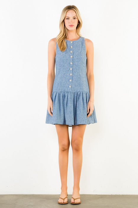 Sleeveless Drop Waist Button Down Dress