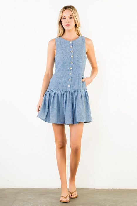Sleeveless Drop Waist Button Down Dress