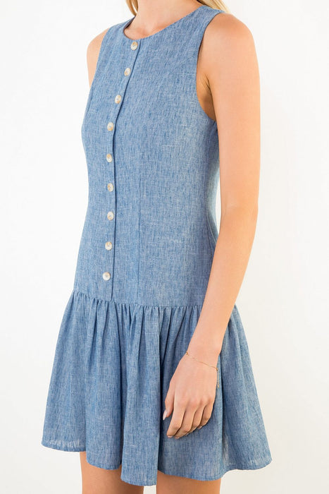 Sleeveless Drop Waist Button Down Dress