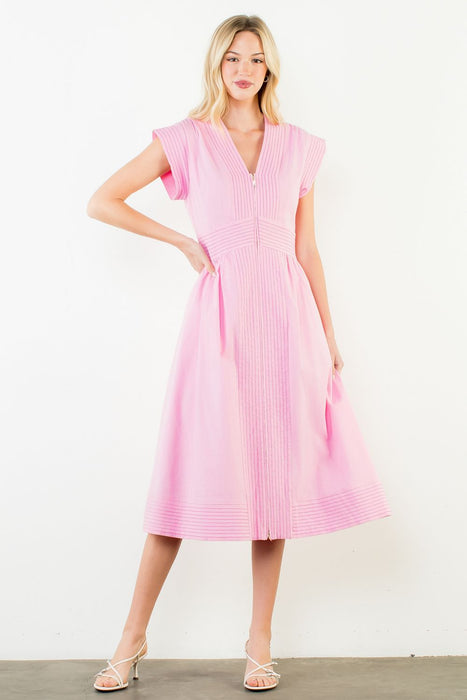 Short Sleeve Zipper Up Dress