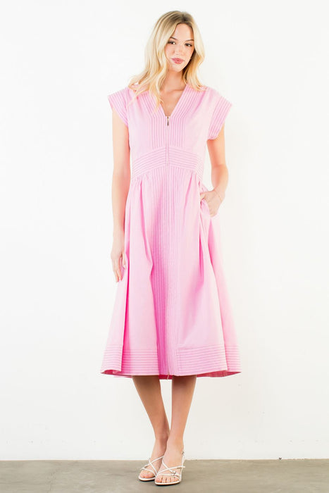 Short Sleeve Zipper Up Dress