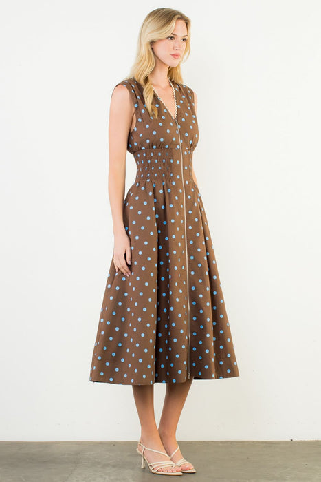 Sleeveless Polka Dot Zip Dress