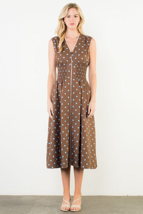 Sleeveless Polka Dot Zip Dress