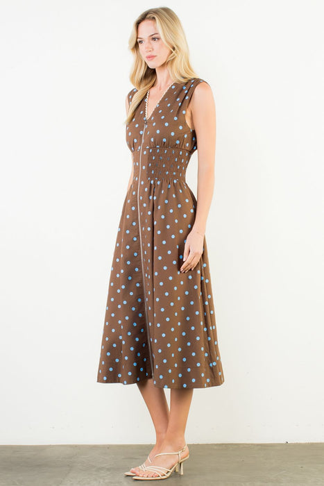 Sleeveless Polka Dot Zip Dress