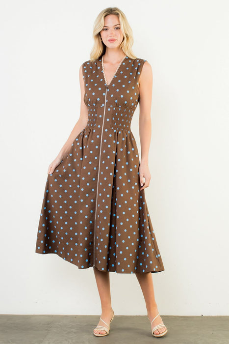 Sleeveless Polka Dot Zip Dress