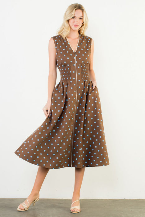 Sleeveless Polka Dot Zip Dress