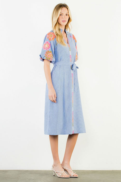 Gingham Embroidered Midi Dress