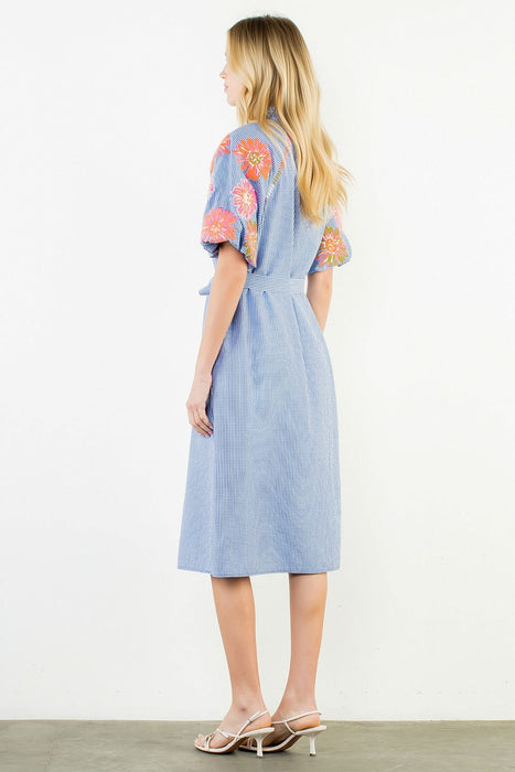 Gingham Embroidered Midi Dress