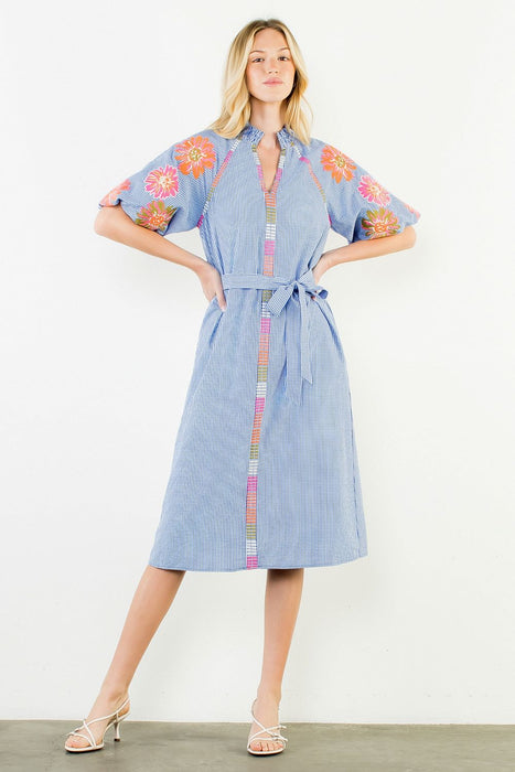 Gingham Embroidered Midi Dress