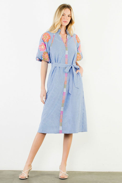 Gingham Embroidered Midi Dress