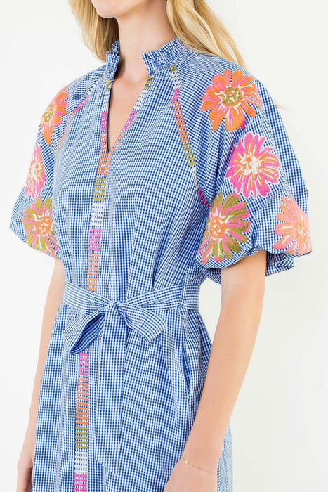 Gingham Embroidered Midi Dress