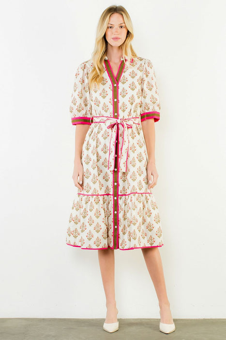 Floral Collared Long Dress
