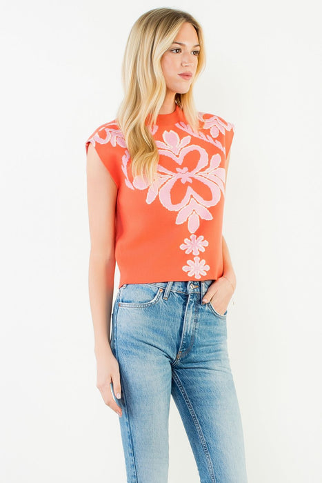 Sleeveless Floral Sweater