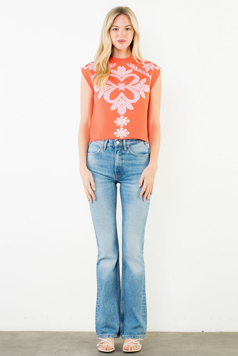 Sleeveless Floral Sweater