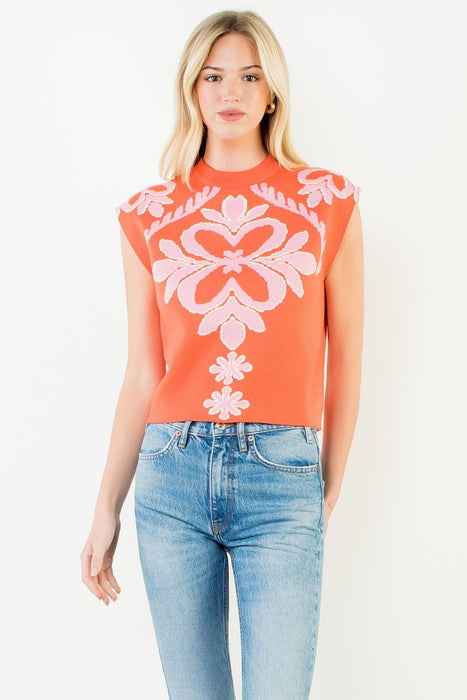 Sleeveless Floral Sweater