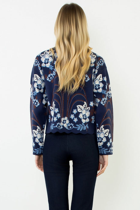 Ribbed Collar Patterned Sweater
