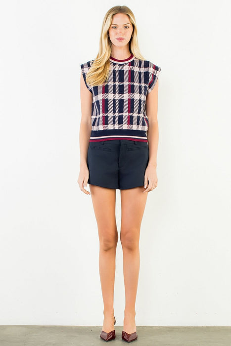 Plaid Knit Sweater Vest