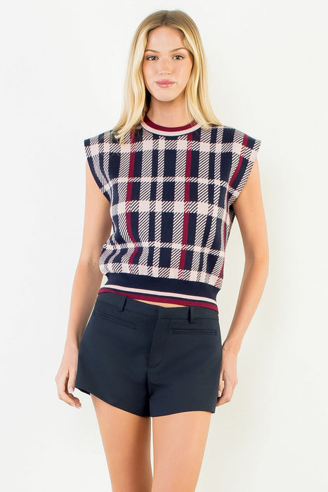 Plaid Knit Sweater Vest