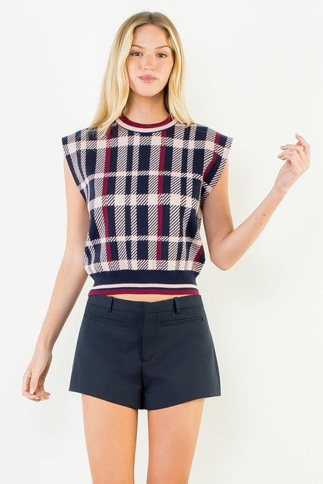 Plaid Knit Sweater Vest
