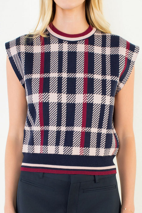 Plaid Knit Sweater Vest