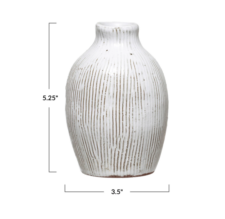 TERRACOTTA VASE W/ENGRAVED LINES 5.25"